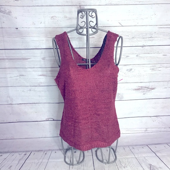 PETITE NIC + ZOE Crocheted Sleeveless Maroon Tank Top Size Large - Picture 2 of 11